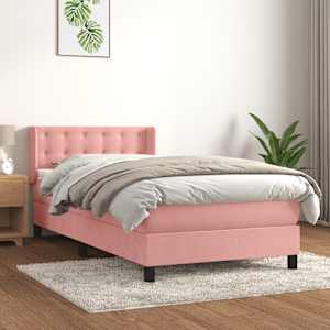 Box spring postel s matrací růžová 90x190 cm samet - obrázek 1