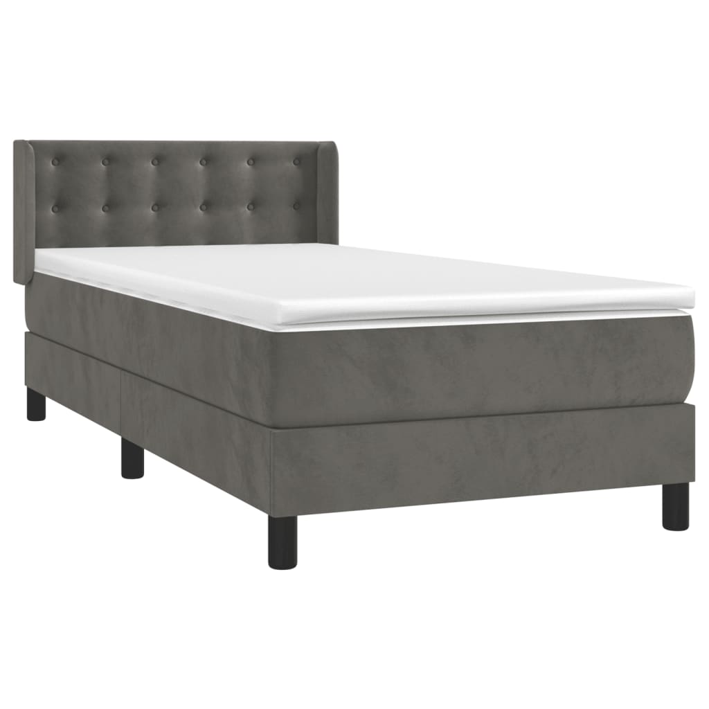 vidaXL Boxspring met matras fluweel donkergrijs 90x200 cm afbeelding