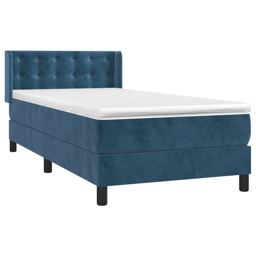 atsperu gulta ar matraci, tumši zils samts, 100x200 cm | Stepinfit.lv