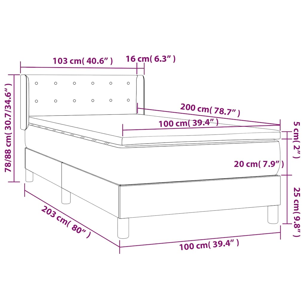 Box spring postelja z vzmetnico temno modra 100x200 cm žamet - slika 8