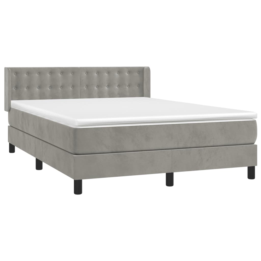 vidaXL Boxspring met matras fluweel lichtgrijs 140x190 cm afbeelding