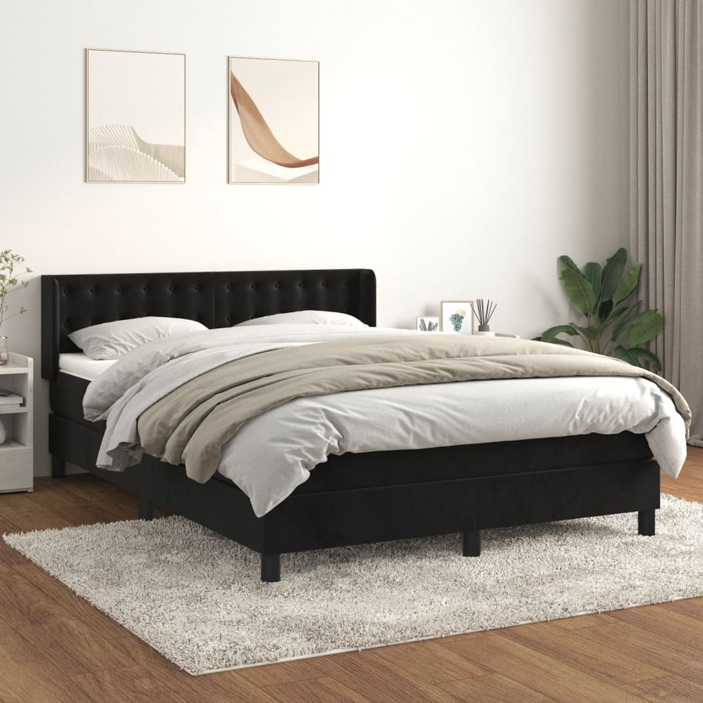 fekete bársony rugós ágy matraccal 140 x 190 cm