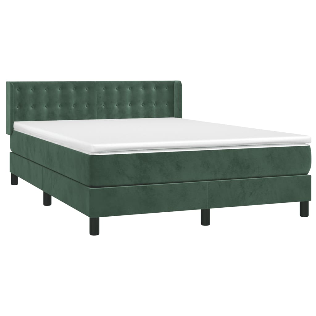 vidaXL Boxspring met matras fluweel donkergroen 140x190 cm afbeelding
