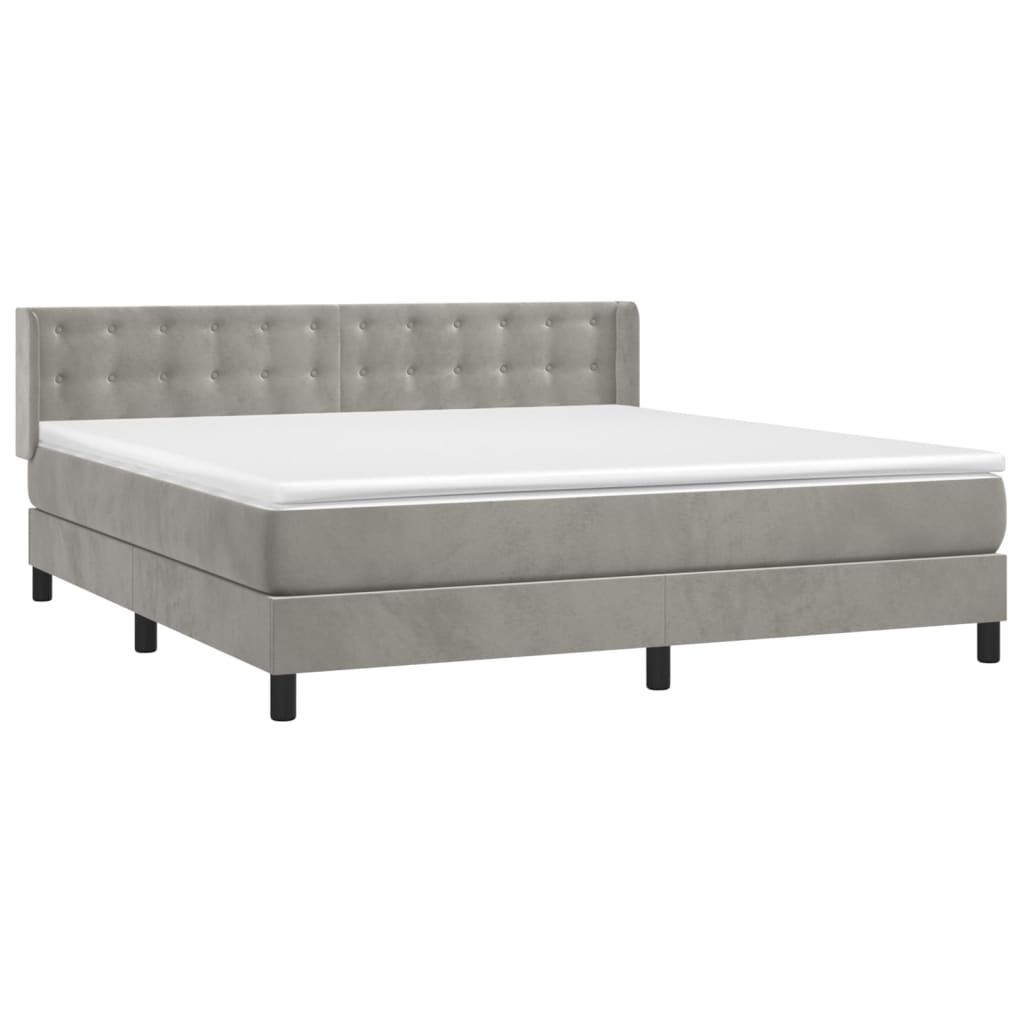vidaXL Boxspring met matras fluweel lichtgrijs 160x200 cm afbeelding