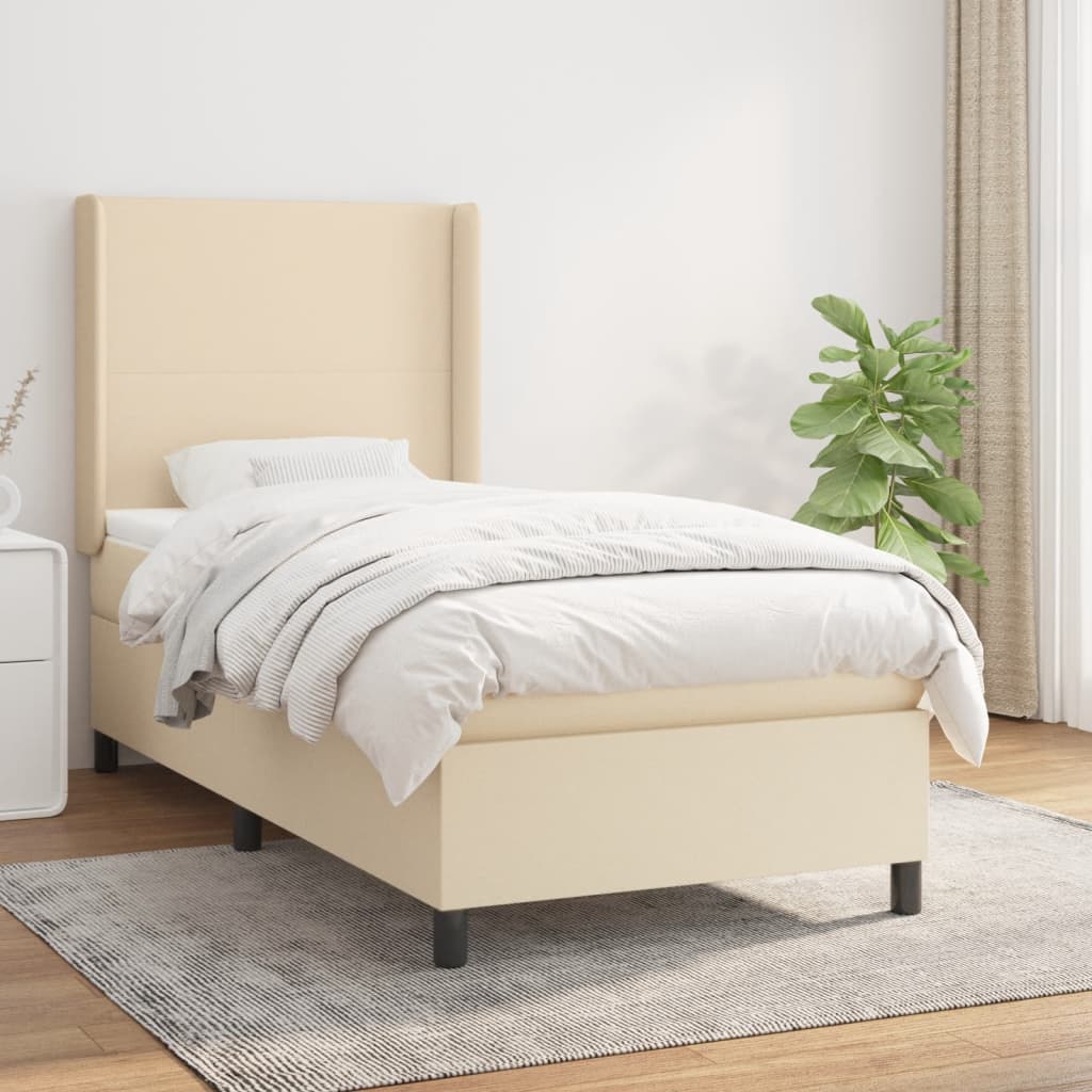 atsperu gultas rāmis ar matraci, krēmkrāsas, 80x200 cm, audums | Stepinfit.lv