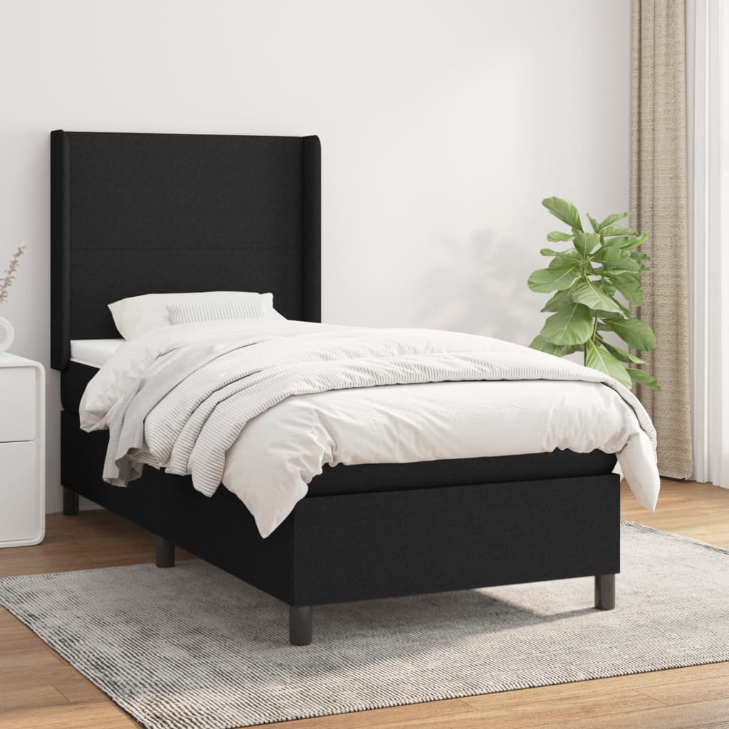 vidaXL Boxspringbett mit Matratze Schwarz 90x190 cm Stoff