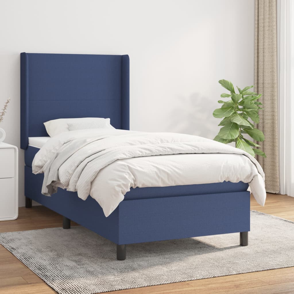 vidaXL Boxspringbett mit Matratze Blau 90x190 cm Stoff