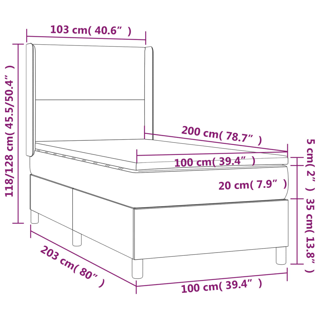 Box spring postel s matrací světle šedý 100 x 200 cm textil