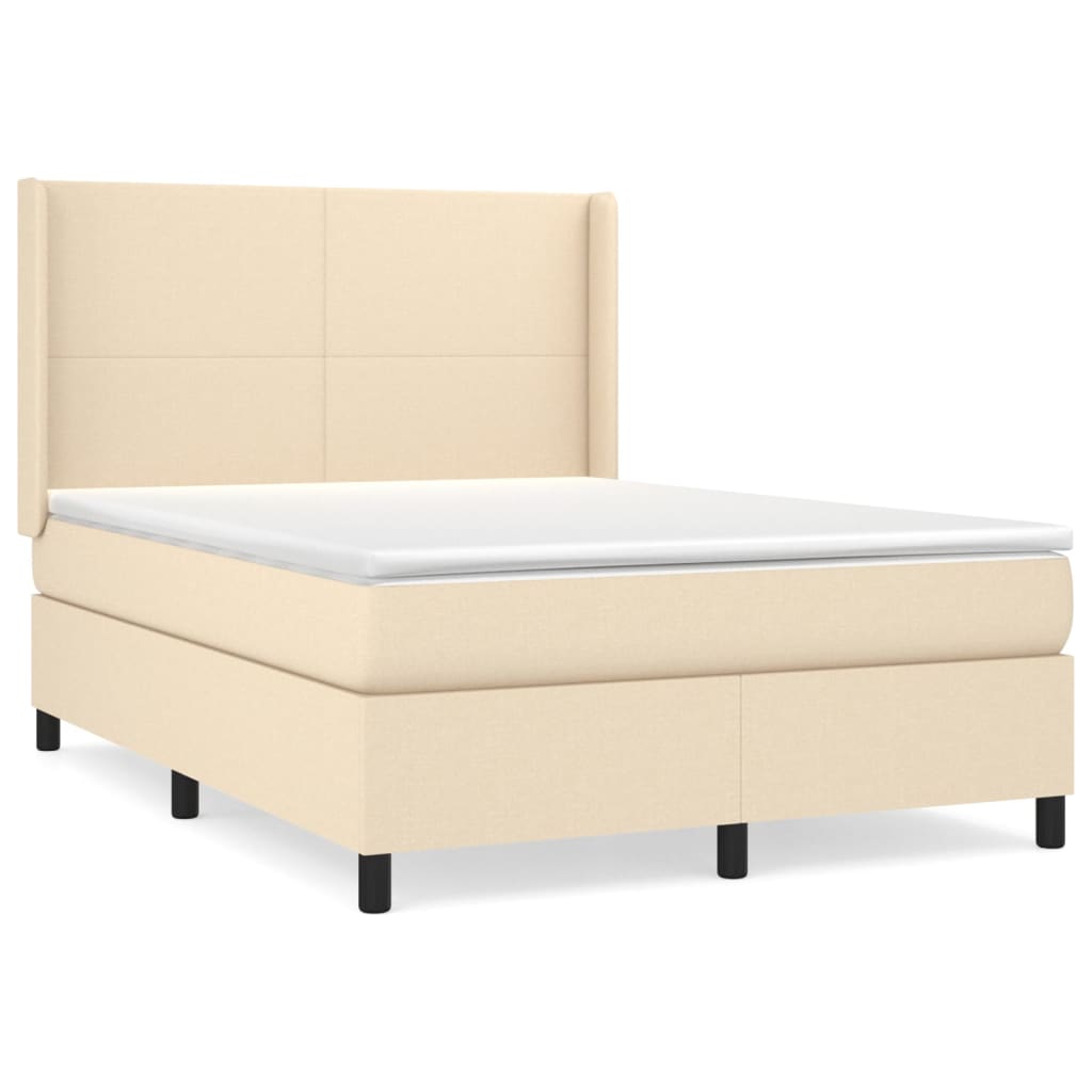 vidaXL Box spring postelja z vzmetnico krem 140x190 cm blago