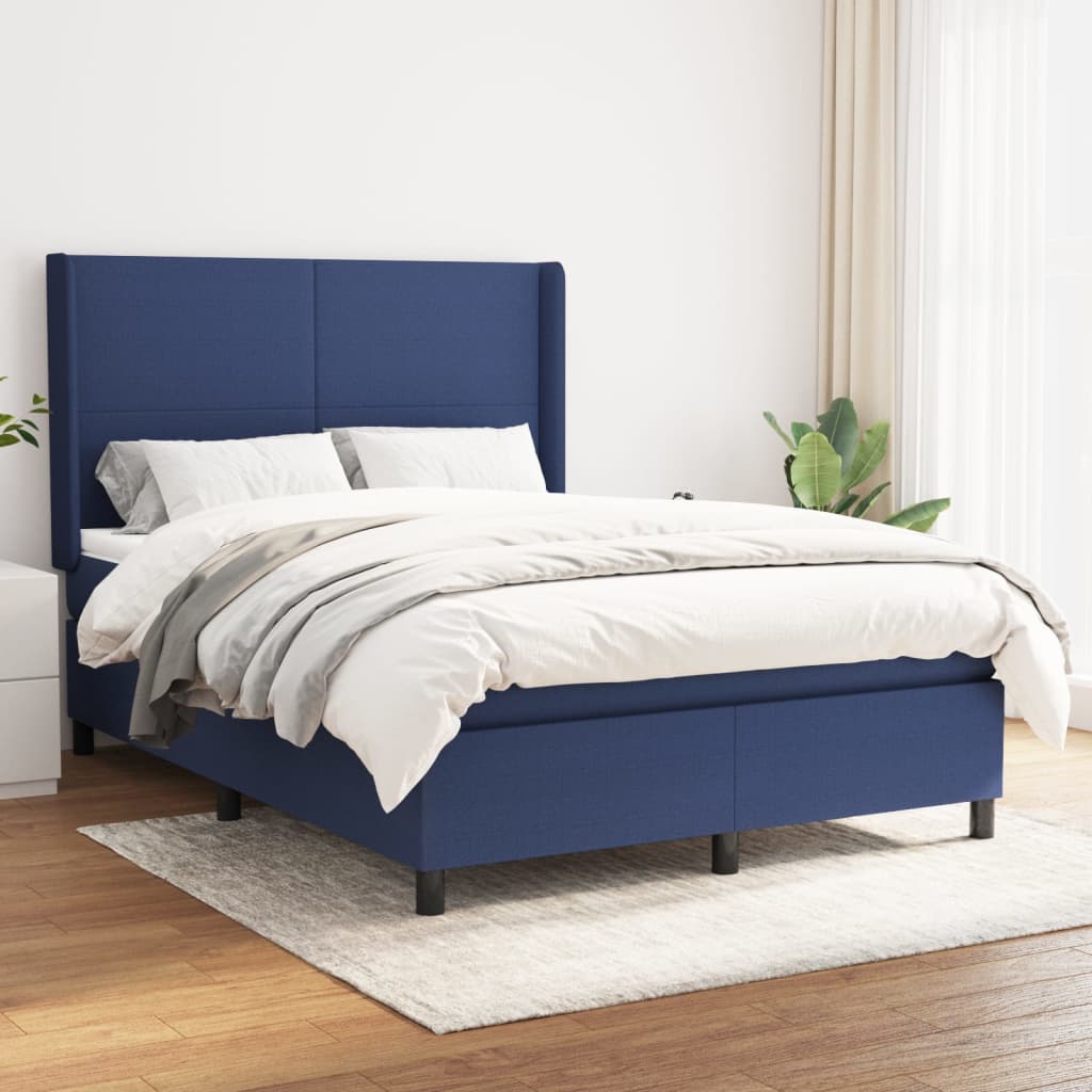 Boxspringbett mit Matratze Blau 140×200 cm Stoff