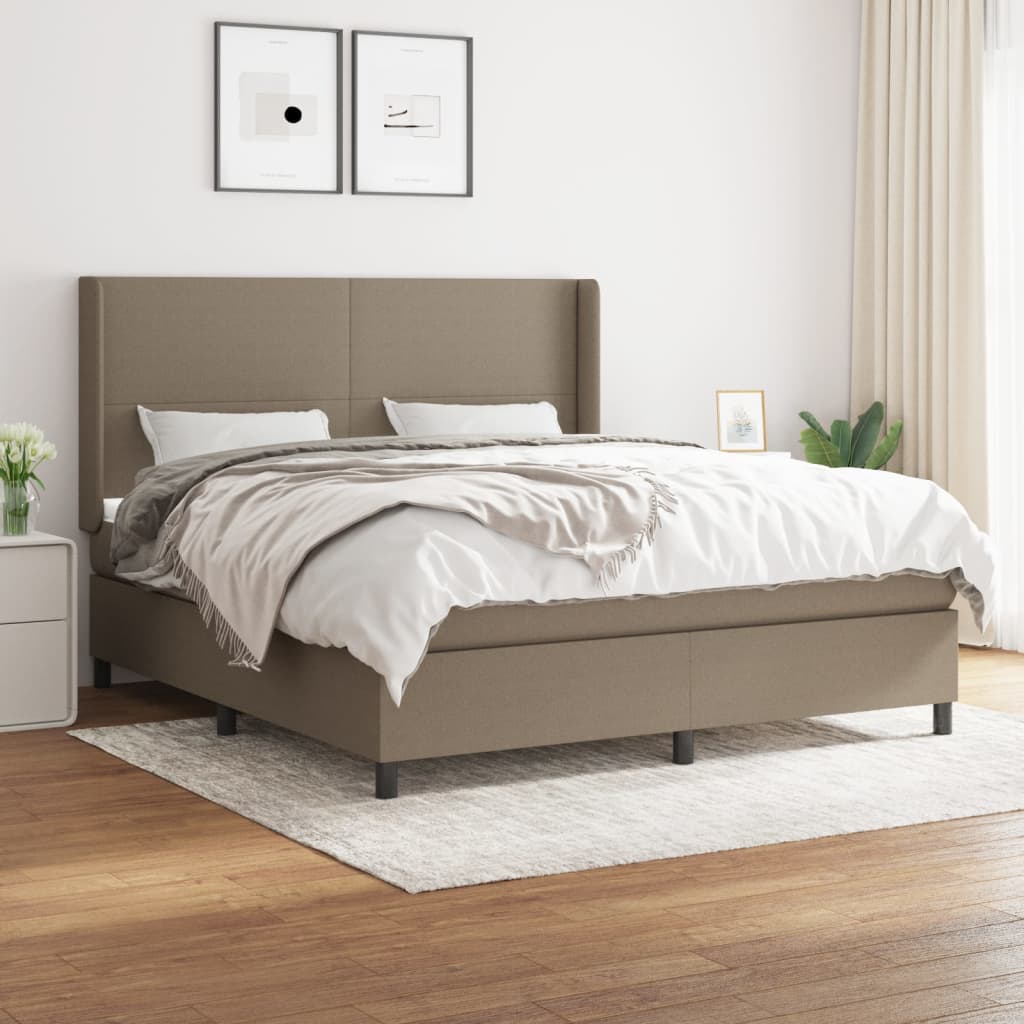 vidaXL Boxspringbett mit Matratze Taupe 160x200 cm Stoff