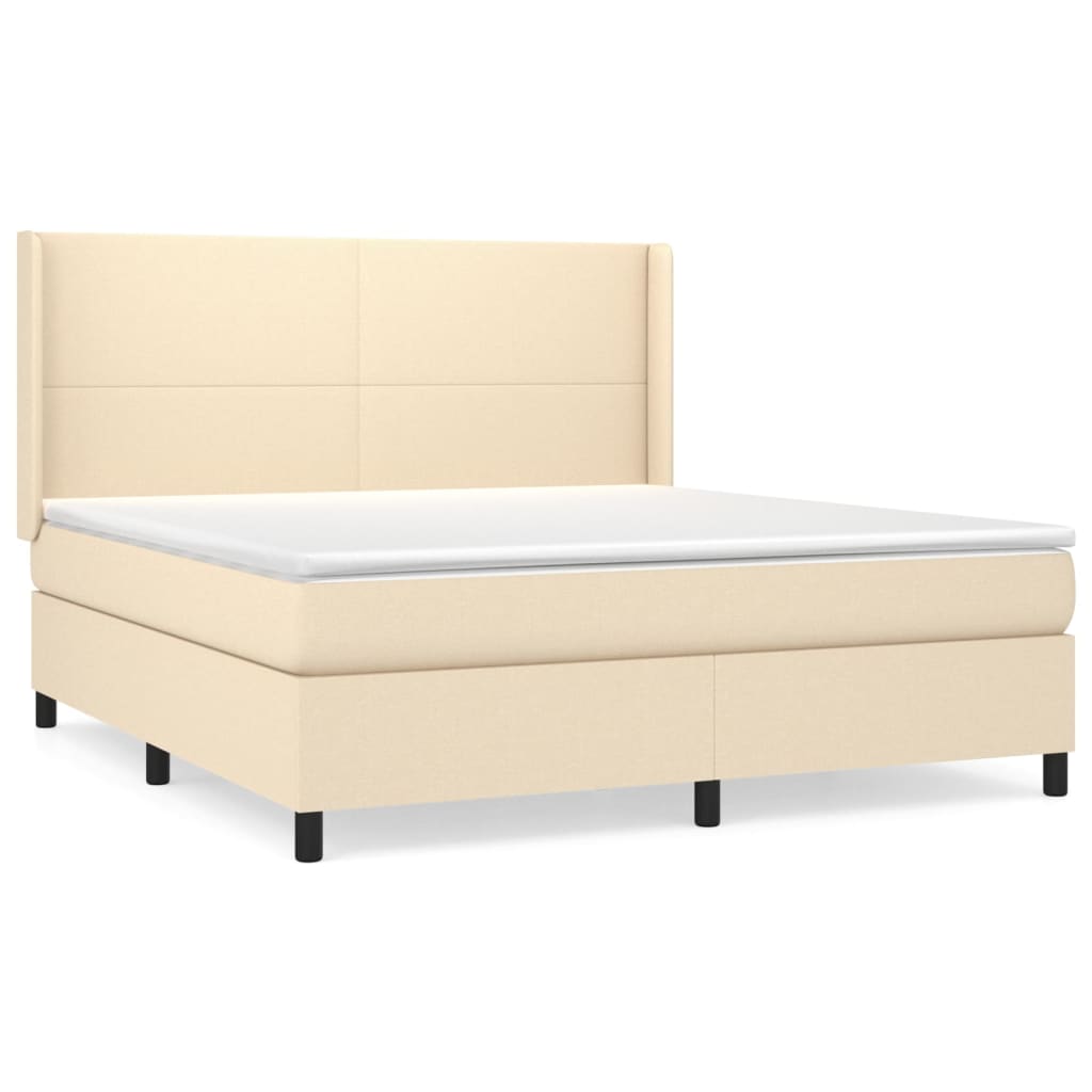 vidaXL Box spring postelja z vzmetnico krem 160x200 cm blago