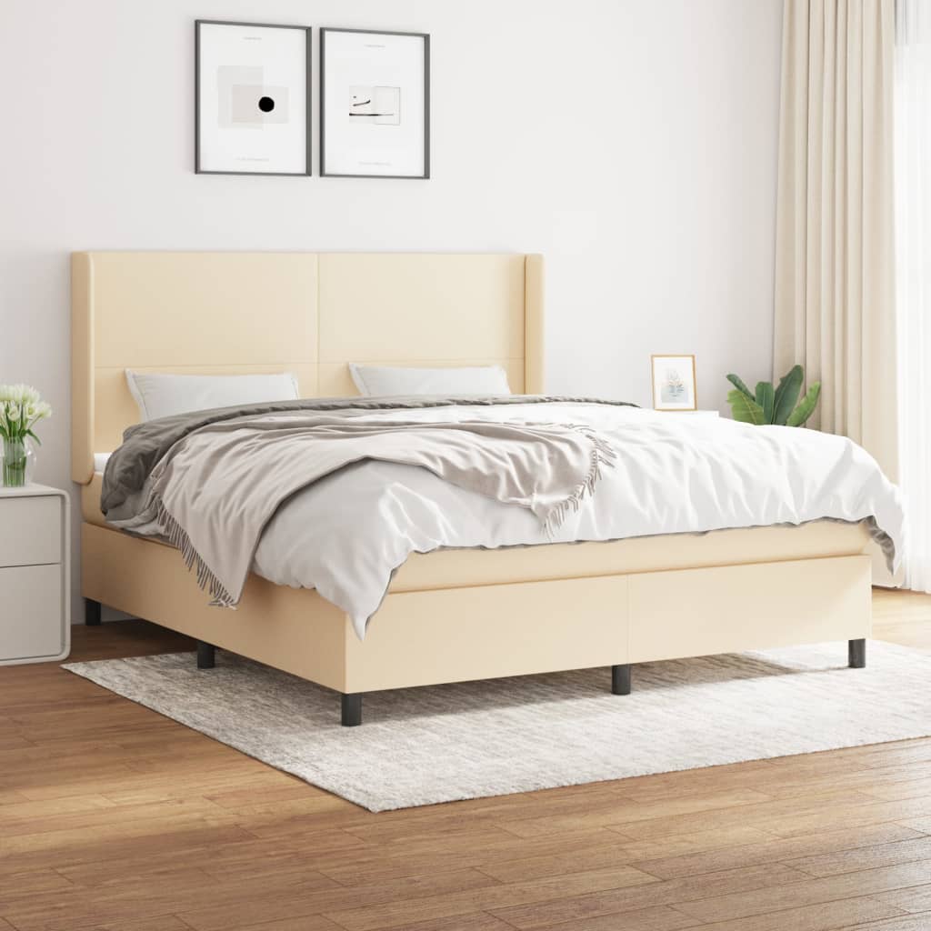 vidaXL Boxspringbett mit Matratze Creme 160x200 cm Stoff