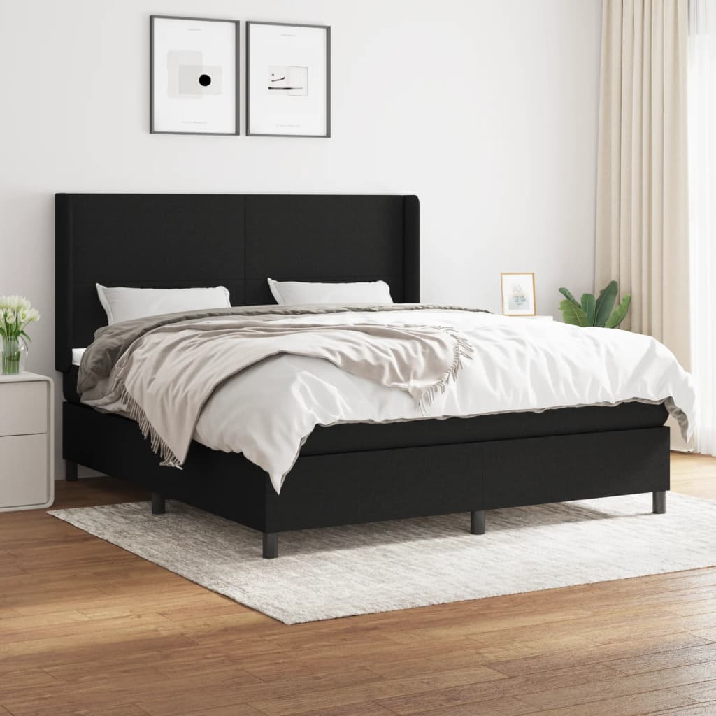 Box spring postel s matrací černá 180x200 cm textil