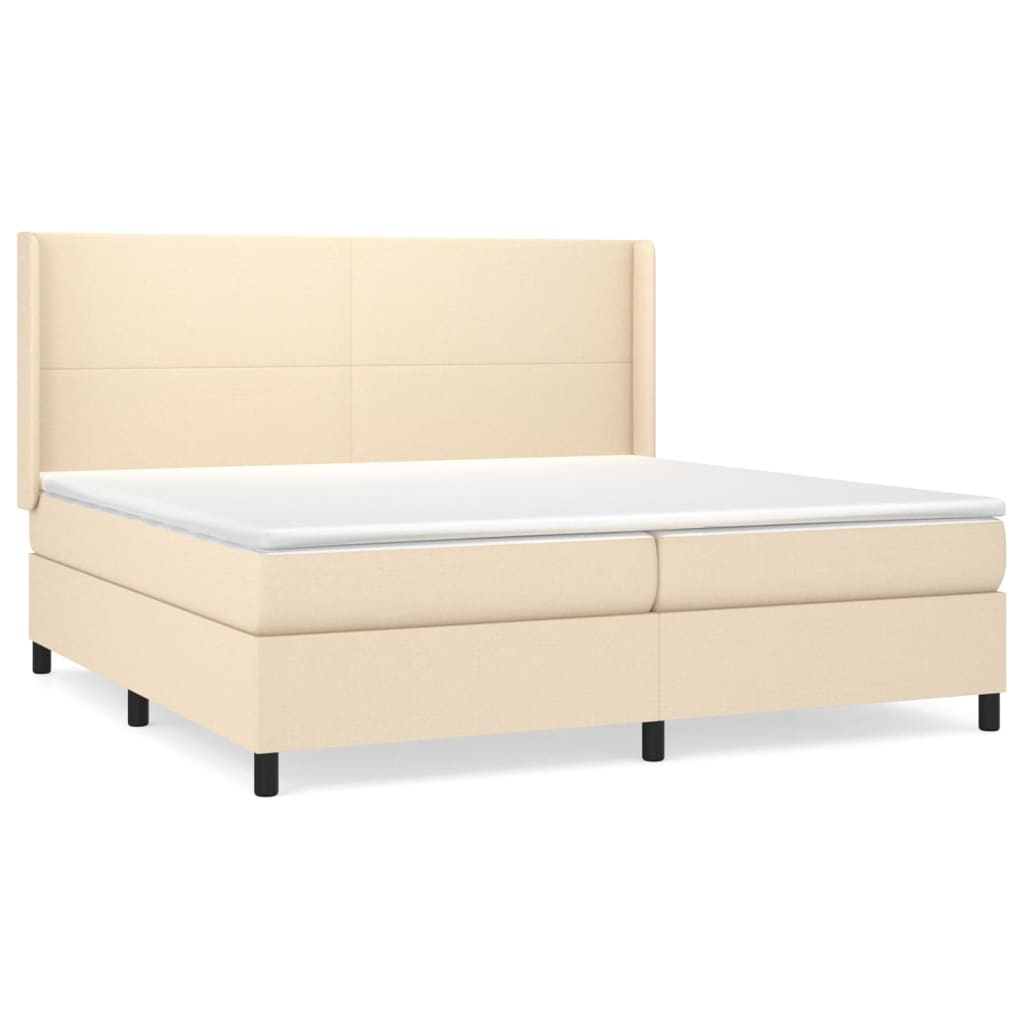 vidaXL Box spring postelja z vzmetnico krem 200x200 cm blago