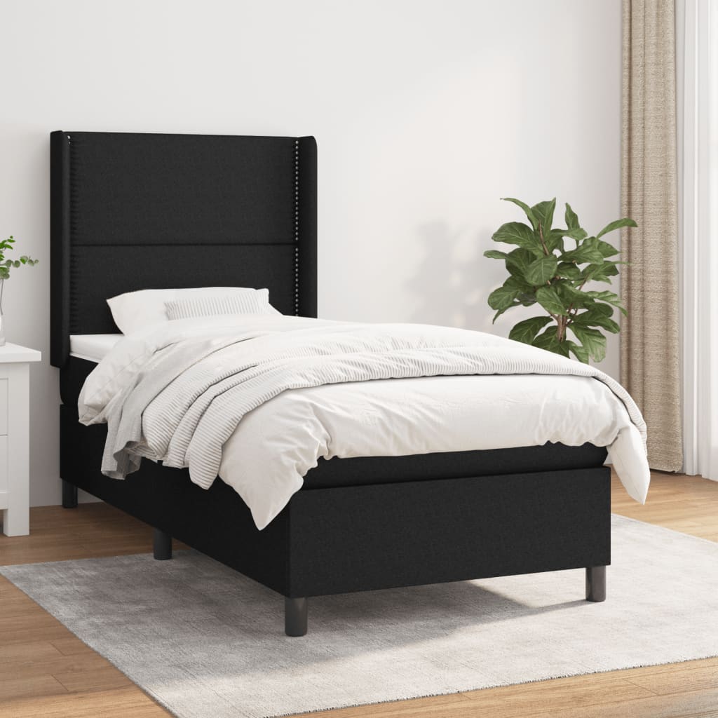 vidaXL Boxspringbett mit Matratze Schwarz 90x190 cm Stoff