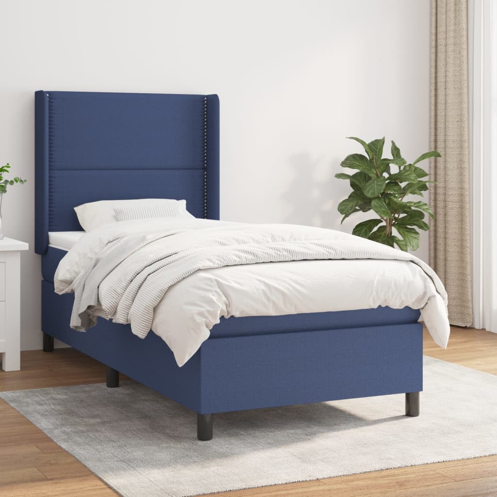 Boxspringbett mit Matratze Blau 90×190 cm Stoff