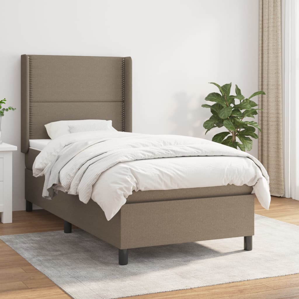 vidaXL Lit à sommier tapissier avec matelas Taupe 90x200 cm Tissu