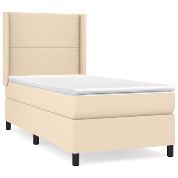 vidaXL kontinentaalvoodi madratsiga, kreemjas, 90x200 cm, kangas