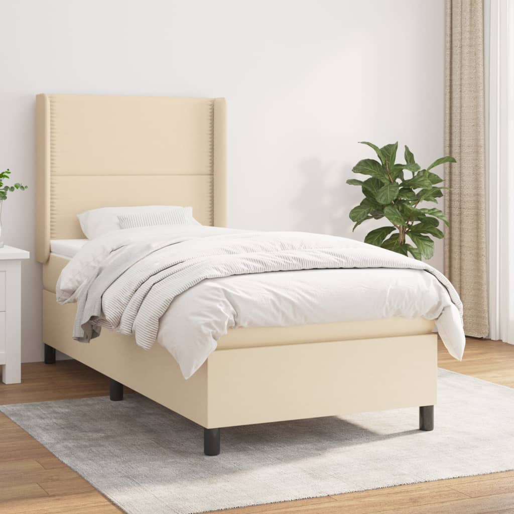 Boxspringbett mit Matratze Creme 90×200 cm Stoff