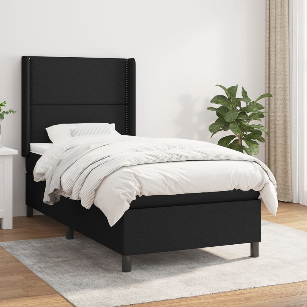 Box spring postel s matrací černá 100 x 200 cm textil