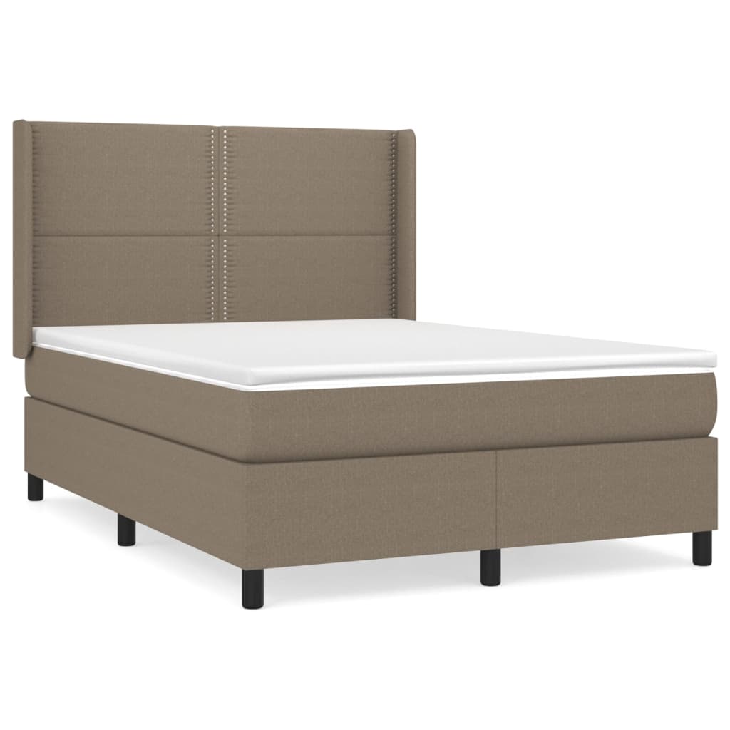 vidaXL Box spring postelja z vzmetnico taupe 140x190 cm blago