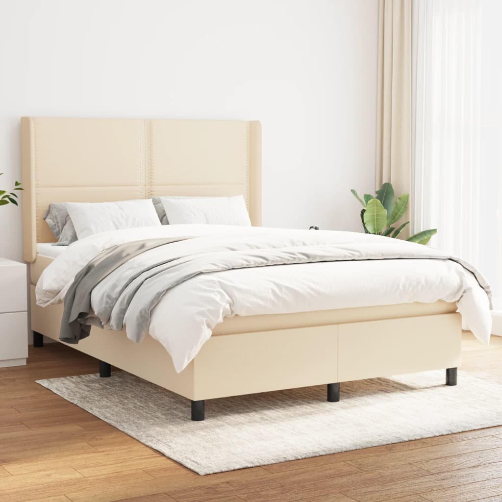 Boxspringbett mit Matratze Creme 140×190 cm Stoff