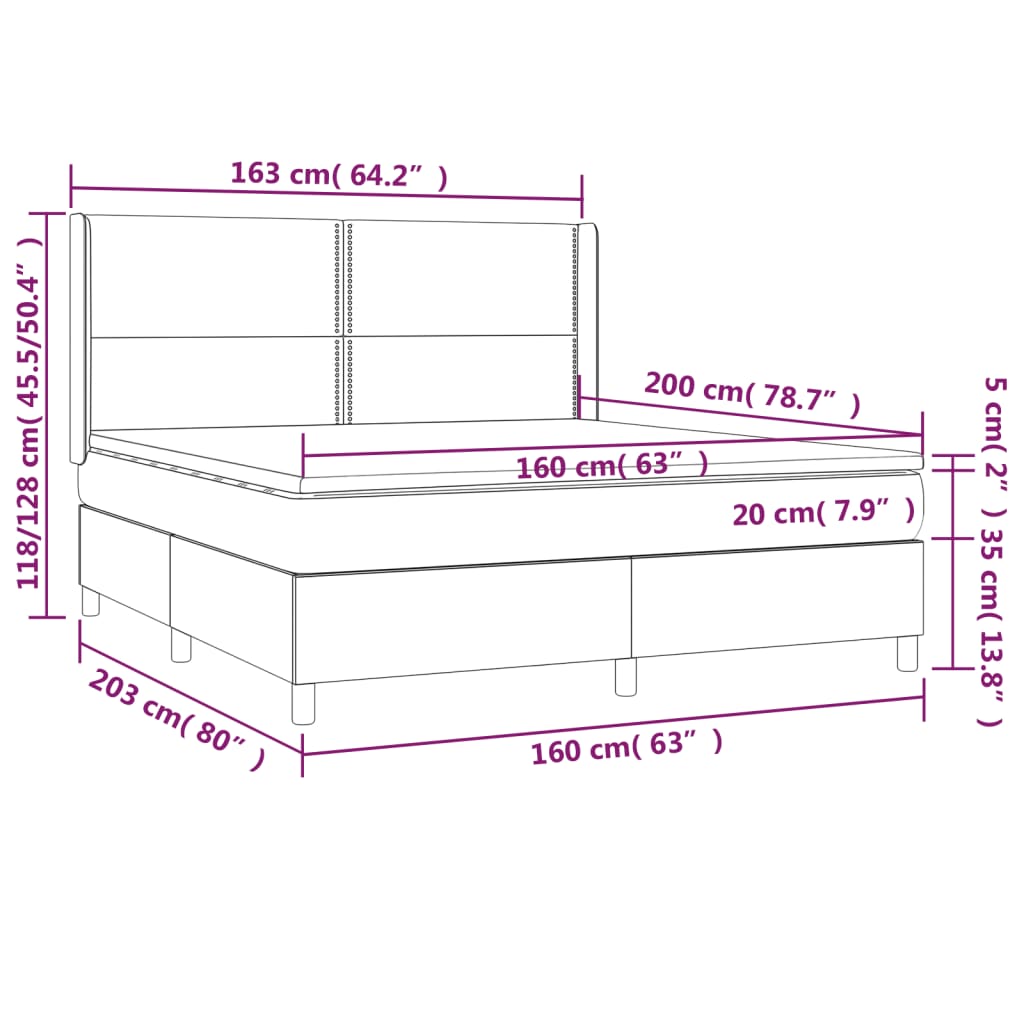 Pat box spring cu saltea, maro închis, 160x200 cm, textil