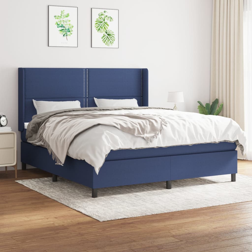 Boxspringbett mit Matratze Blau 160×200 cm Stoff