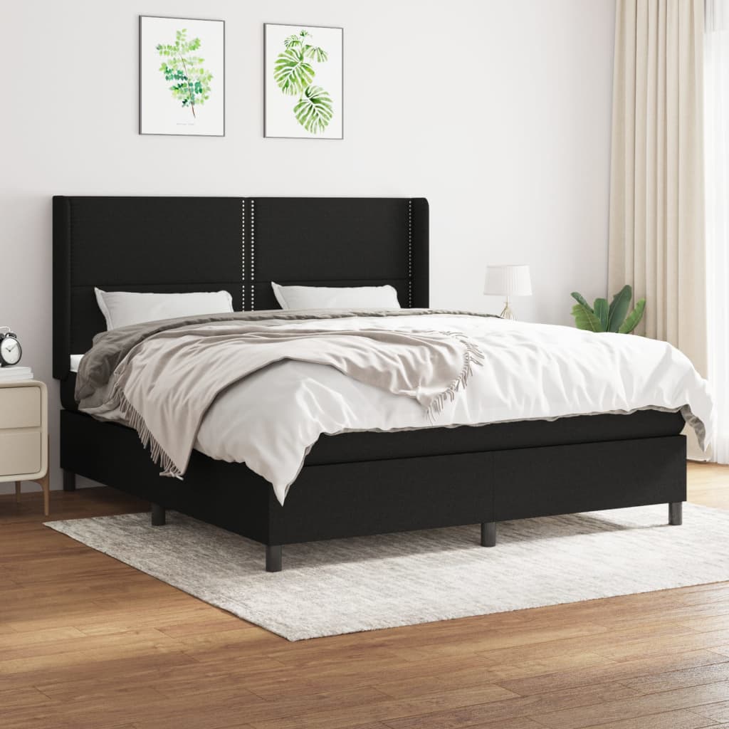 Pat box spring cu saltea, negru, 180x200 cm, catifea