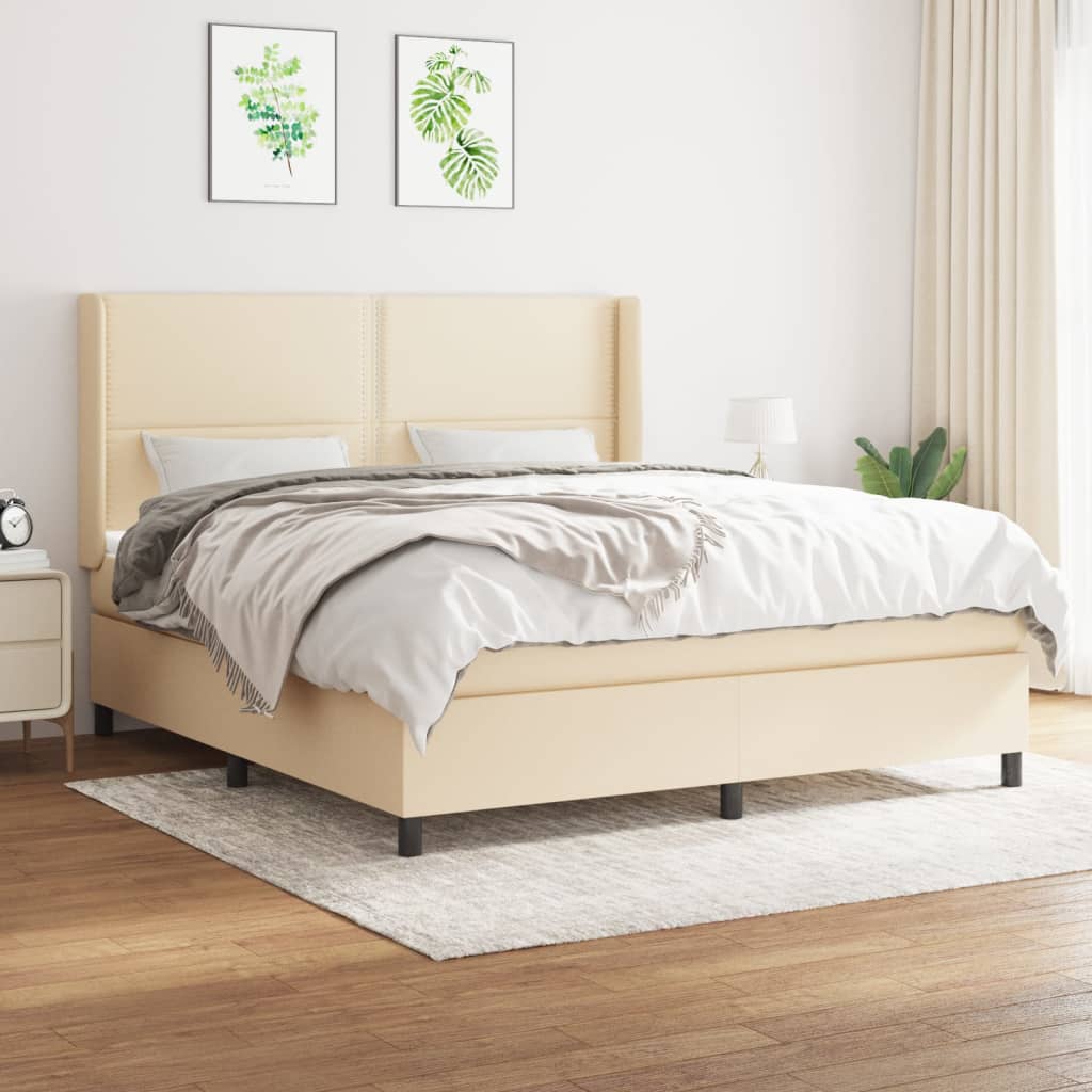 vidaXL Pat continental cu saltea, crem, 180×200 cm, textil