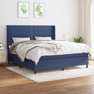 Box spring postelja z vzmetnico modra 180x200 cm blago