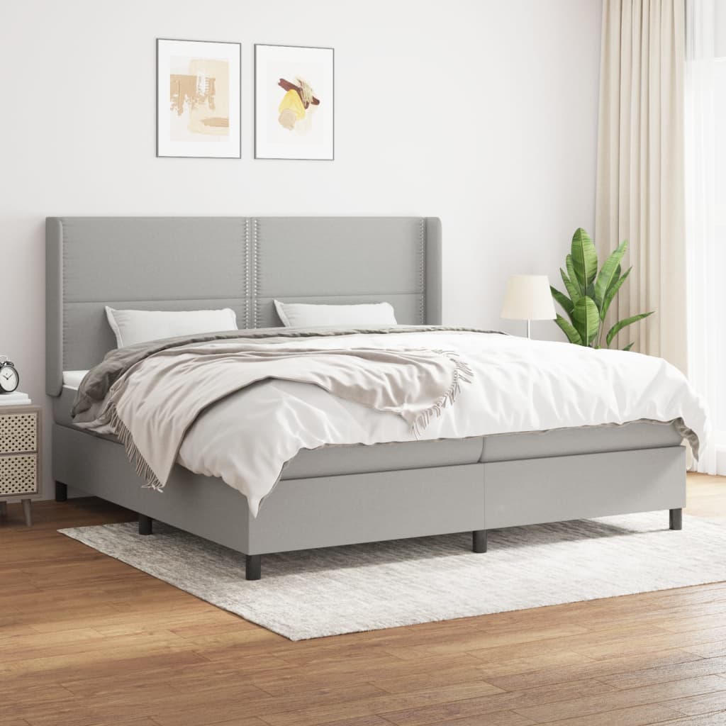 atsperu gulta ar matraci, gaiši pelēka audums, 200x200cm | Stepinfit.lv