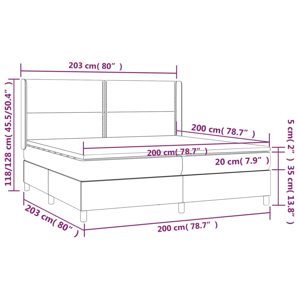 sötétszürke szövet rugós ágy matraccal 200 x 200 cm