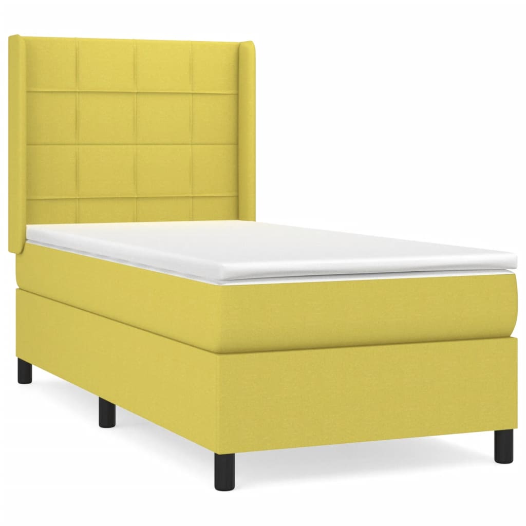 Pat box spring cu saltea, verde, 80x200 cm, textil