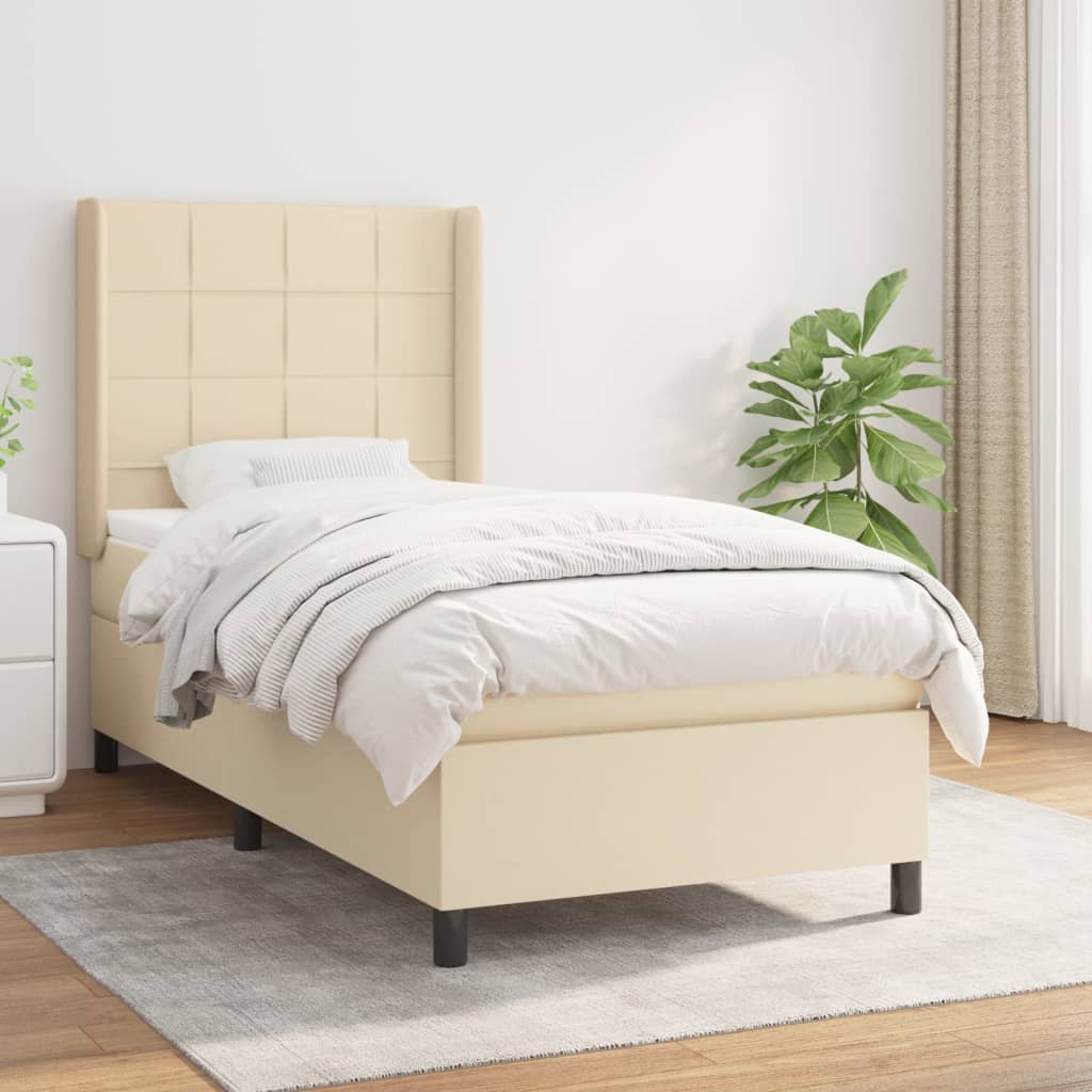 vidaXL Boxspringbett mit Matratze Creme 90x190 cm Stoff