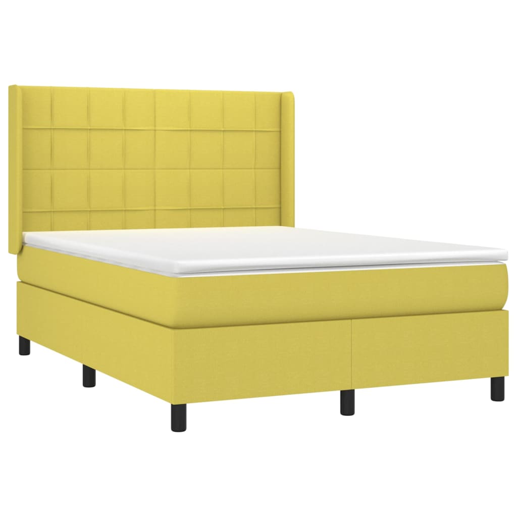 vidaXL Cama box spring con colchón tela verde 140x190 cm