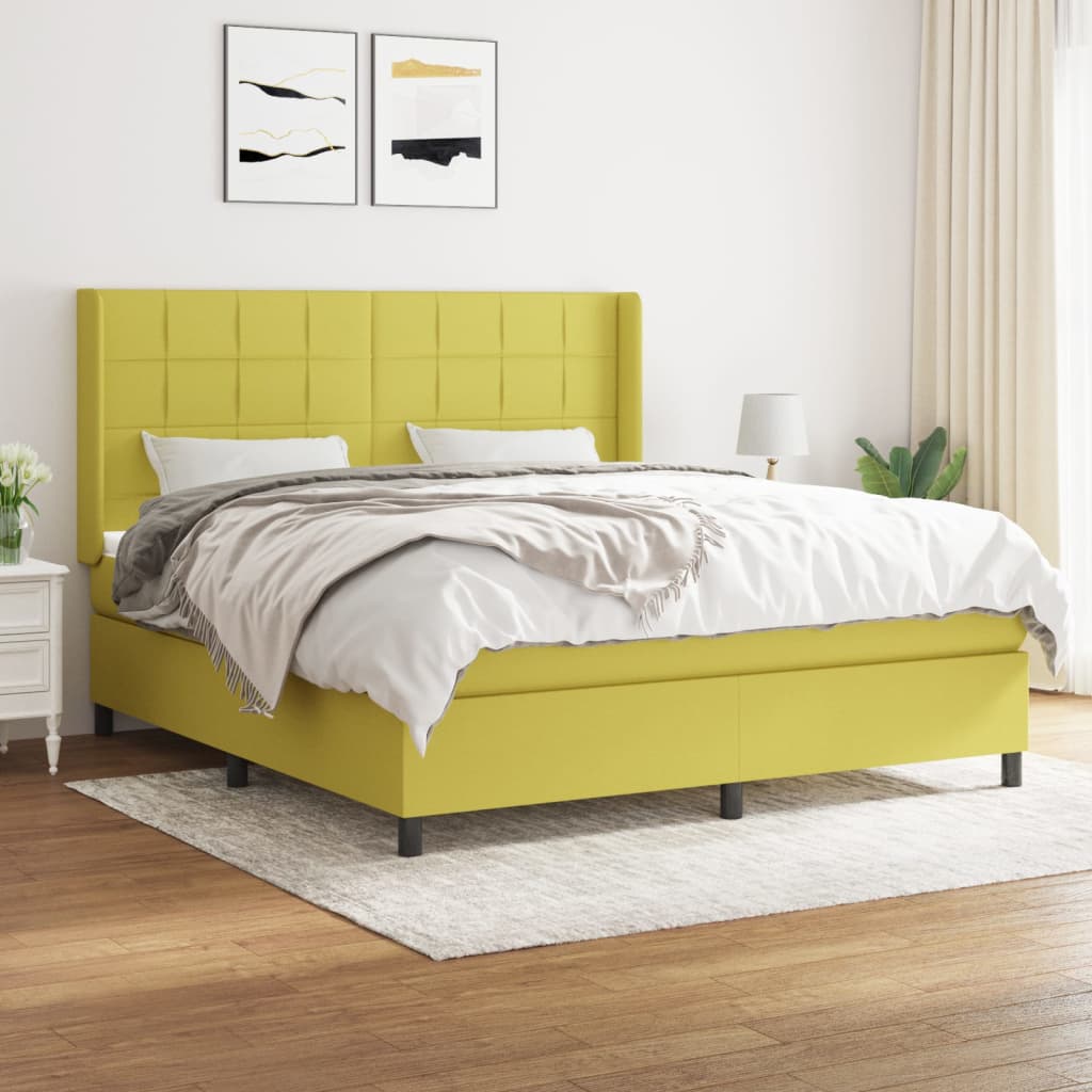 vidaXL Pat continental cu saltea, verde, 160×200 cm, material textil