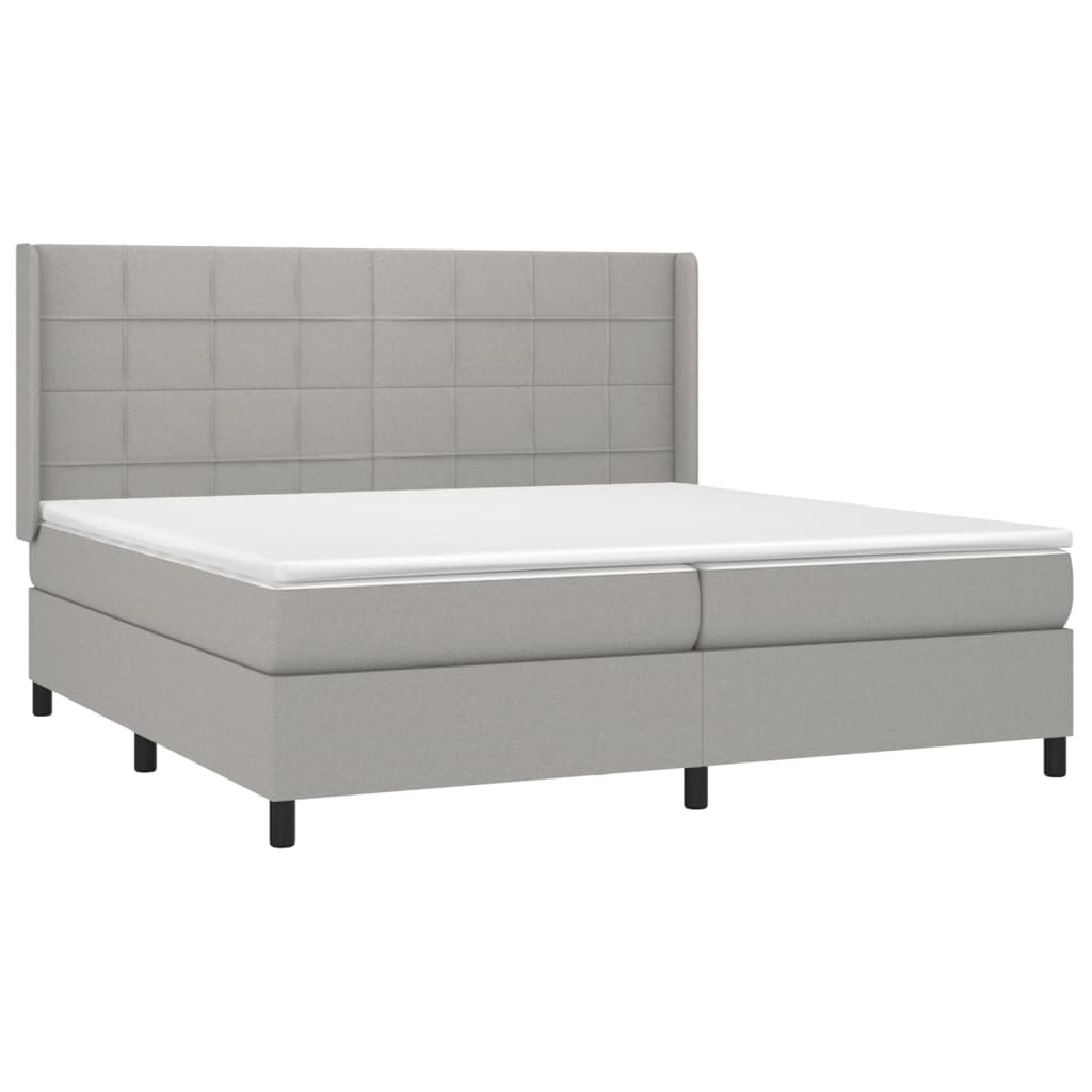 vidaXL Box spring postelja z vzmetnico svetlo siva 200x200 cm blago