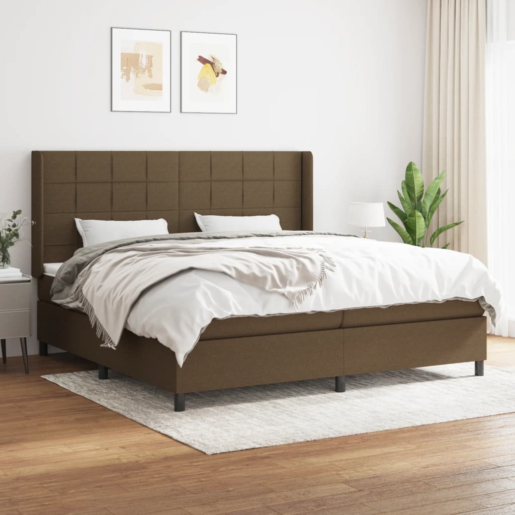 atsperu gultas rāmis ar matraci, tumši brūna, 200x200cm, audums | Stepinfit.lv