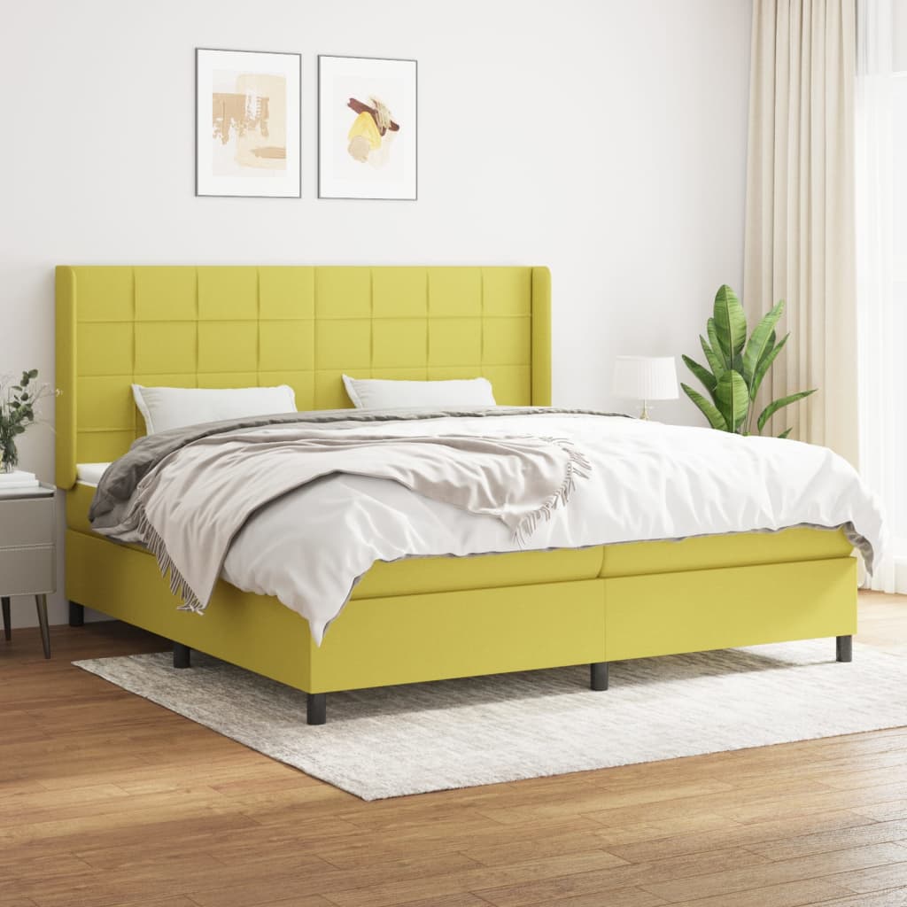 atsperu gultas rāmis ar matraci, zaļš audums, 200x200 cm | Stepinfit.lv