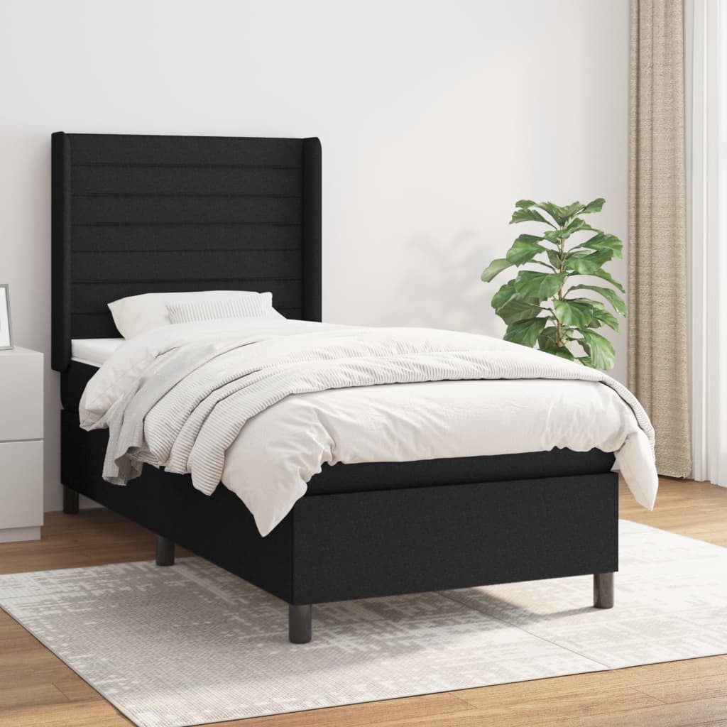atsperu gultas rāmis ar matraci, melna, 80x200 cm, audums | Stepinfit.lv