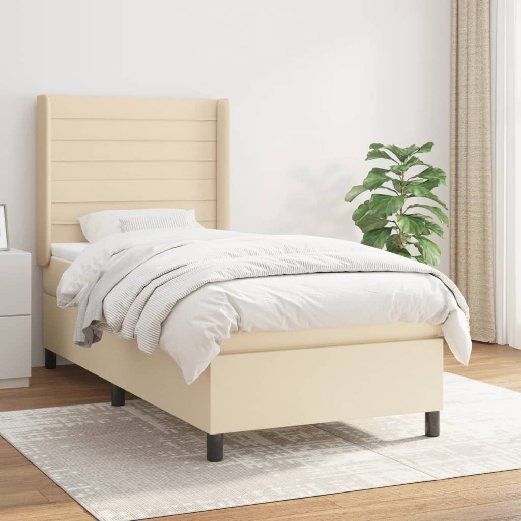 vidaXL Boxspringbett mit Matratze Creme 80x200 cm Stoff