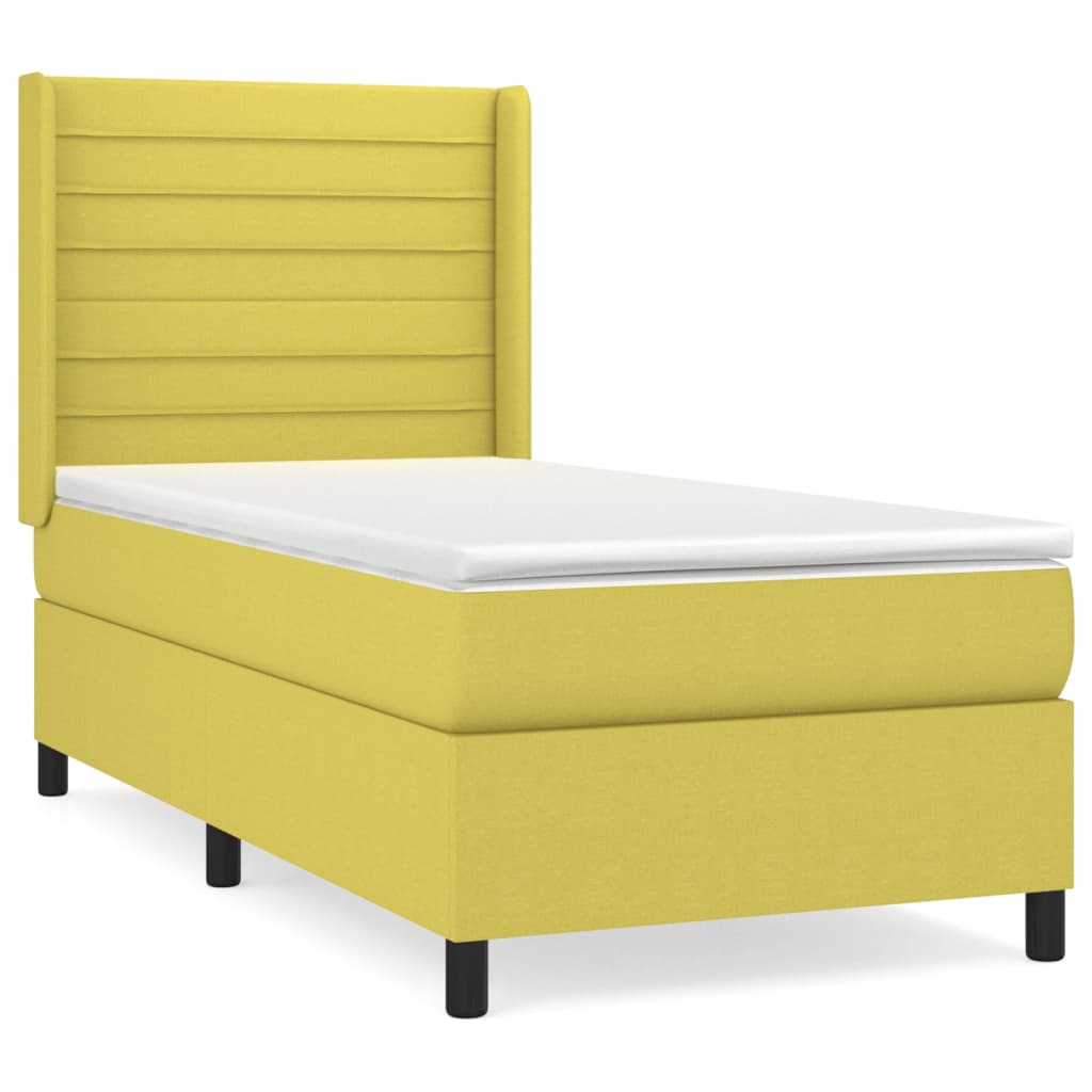 Pat box spring cu saltea, verde, 80x200 cm, textil