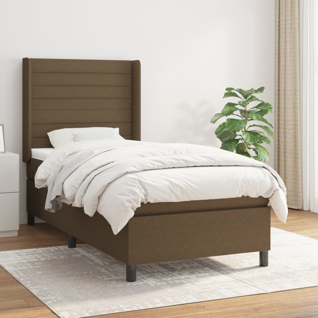 Boxspringbett mit Matratze Dunkelbraun 90×190 cm Stoff