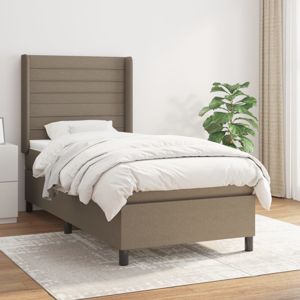 vidaXL Boxspringbett mit Matratze Taupe 90x190 cm Stoff