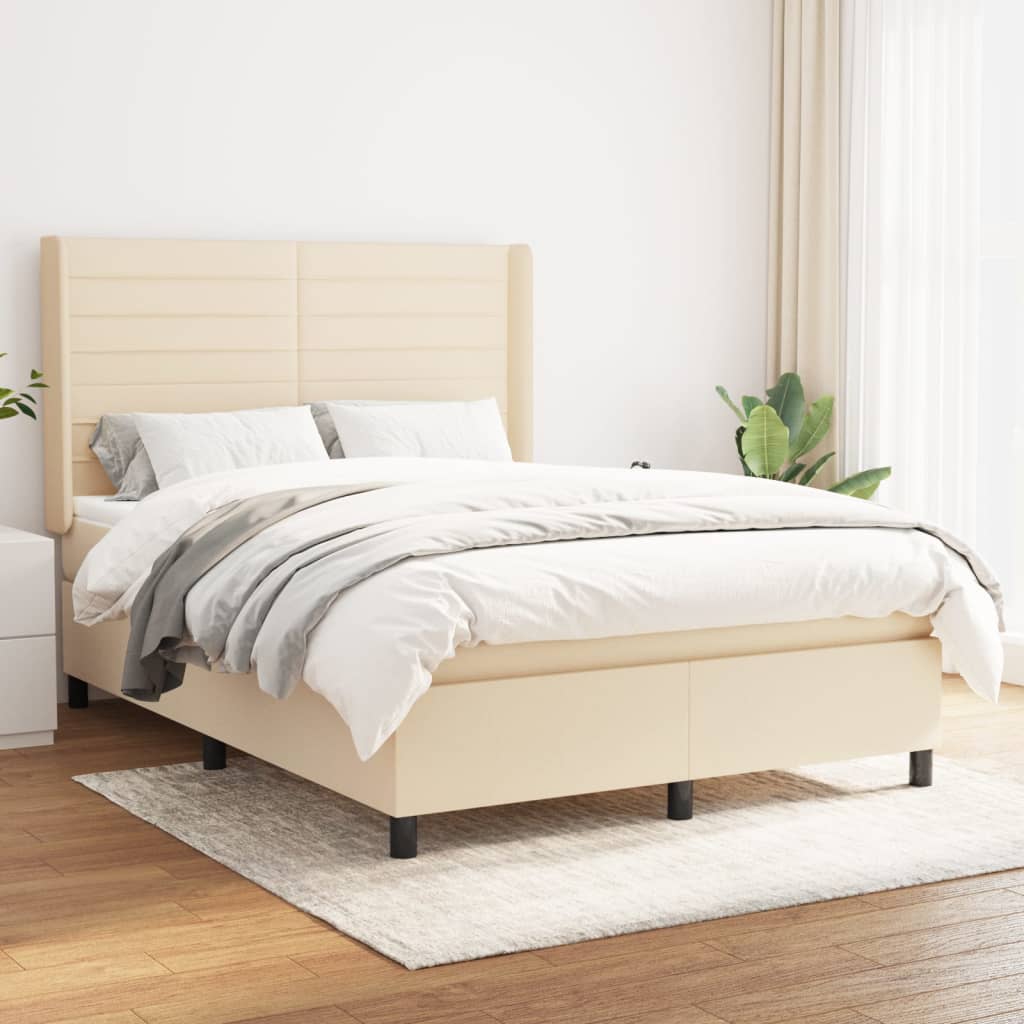 vidaXL Boxspringbett mit Matratze Creme 140x190 cm Stoff