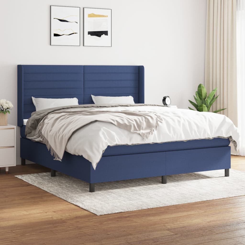 Boxspringbett mit Matratze Blau 180×200 cm Stoff