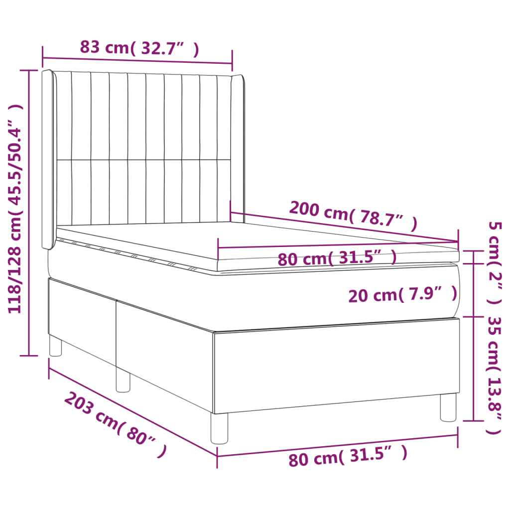 Pat box spring cu saltea, gri închis, 80x200 cm, textil