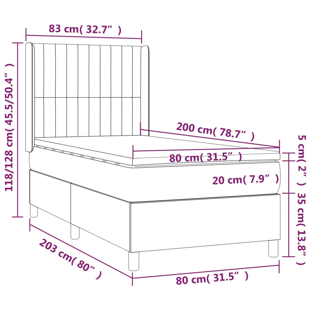 Łóżko kontynentalne RelaxSleep czarny 203x83x118/128 cm + materac biało-czarny 80x200x20 cm + nakładka ochronna biała 80x200x5 cm